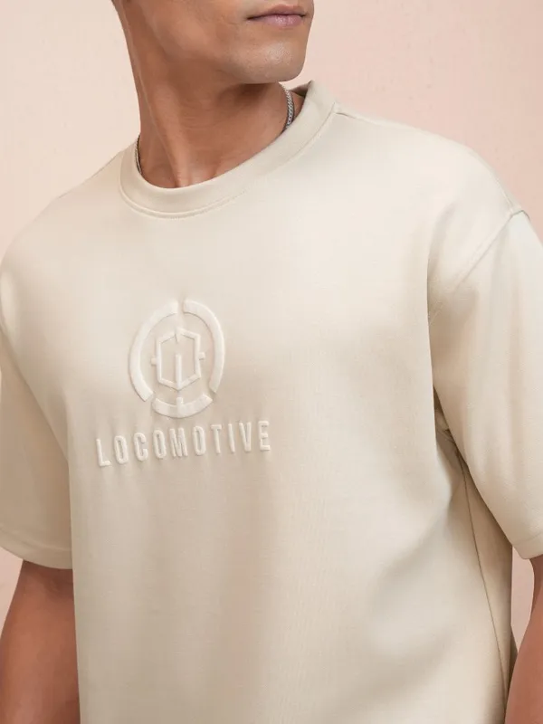 Locomotive Men Beige Printed Oversized Fit T-Shirt