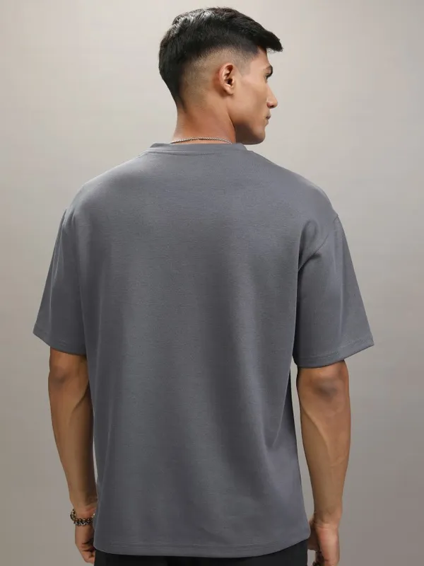 Locomotive Men Grey Printed Round Neck Relaxed Fit T-Shirt