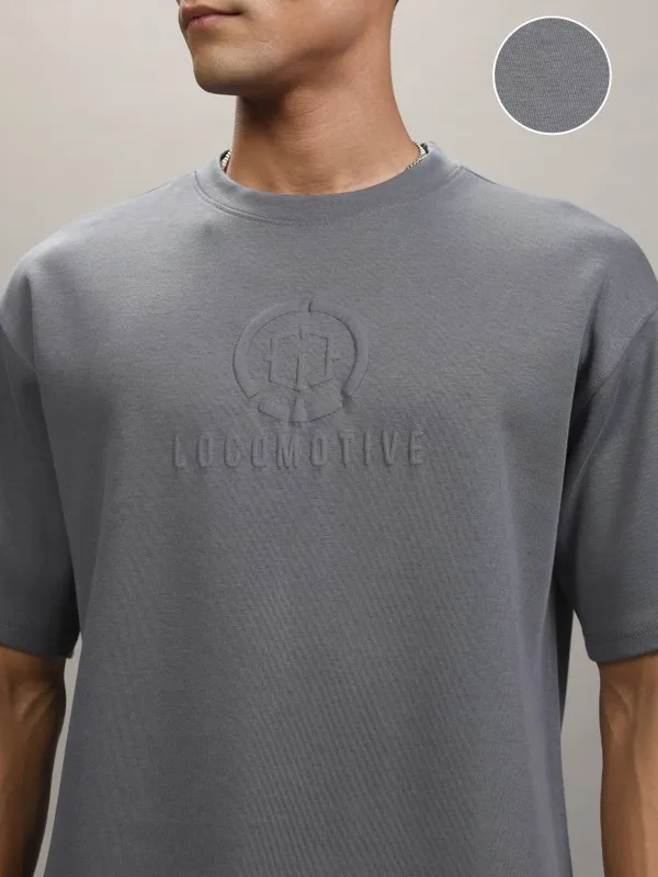 Locomotive Men Grey Printed Round Neck Relaxed Fit T-Shirt