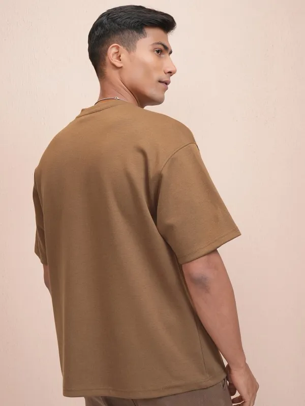 Locomotive Men Brown Printed Oversized Fit T-Shirt