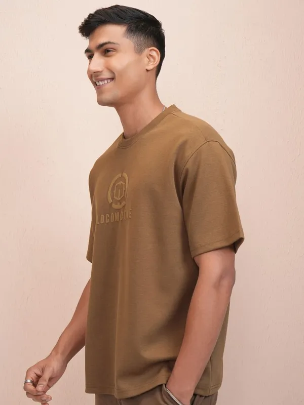 Locomotive Men Brown Printed Oversized Fit T-Shirt