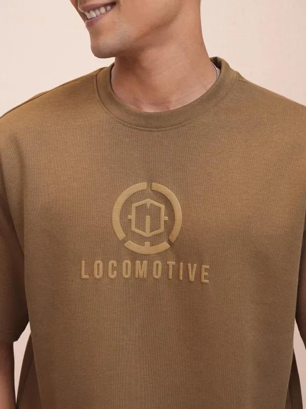 Locomotive Men Brown Printed Oversized Fit T-Shirt