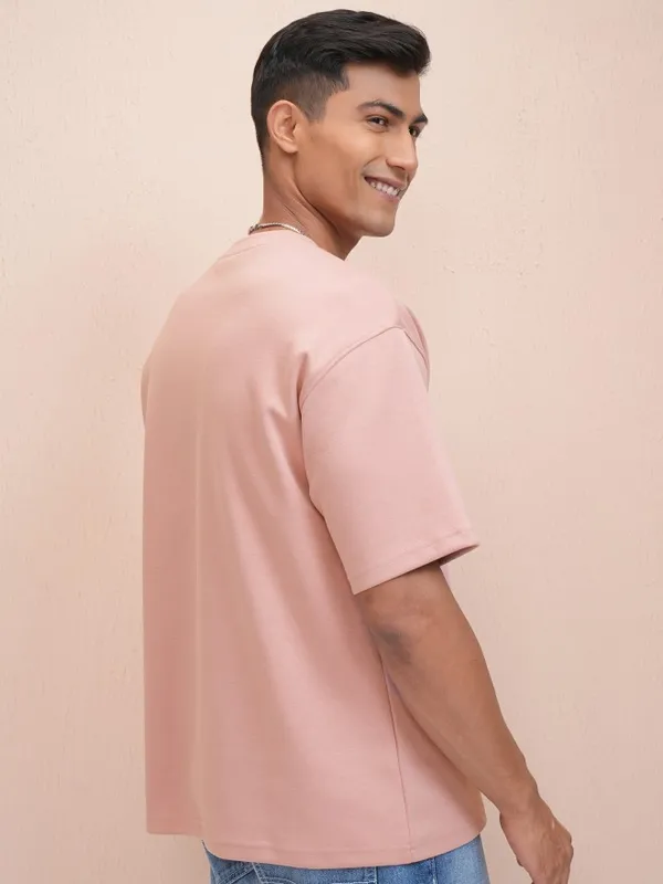 Locomotive Men Pink Printed Oversized Fit T-Shirt