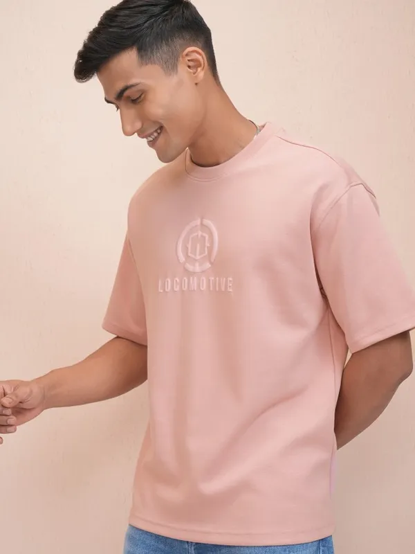 Locomotive Men Pink Printed Oversized Fit T-Shirt