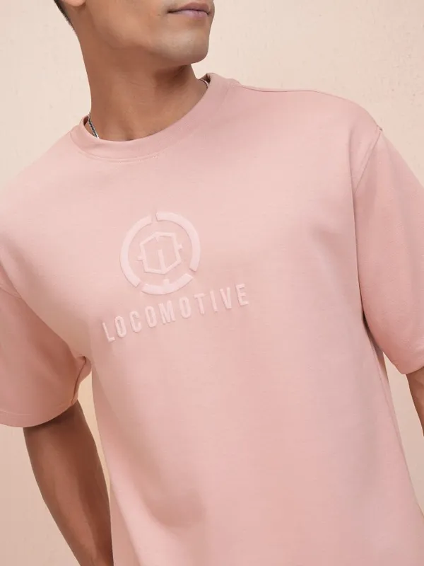 Locomotive Men Pink Printed Oversized Fit T-Shirt