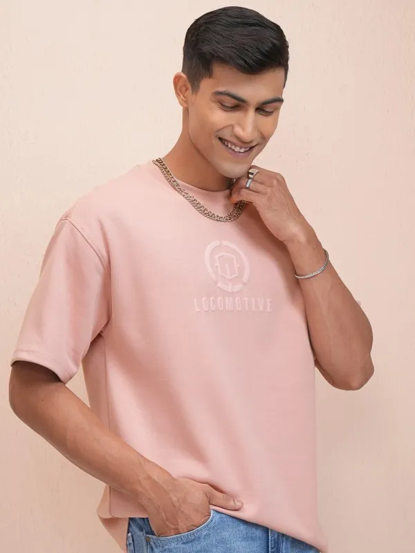 Locomotive Men Pink Printed Oversized Fit T-Shirt