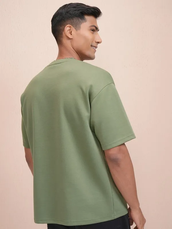Locomotive Men Olive Printed Oversized Fit T-Shirt