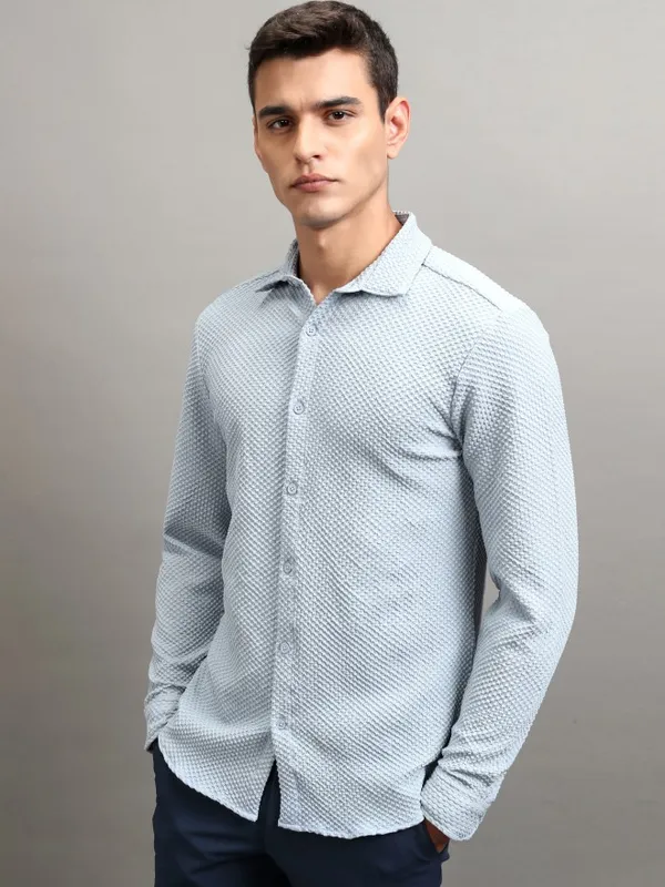 Highlander Men Blue Textured Regular Fit Casual Shirt