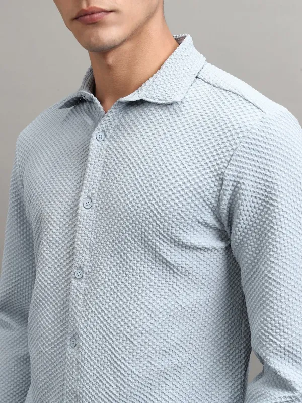 Highlander Men Blue Textured Regular Fit Casual Shirt