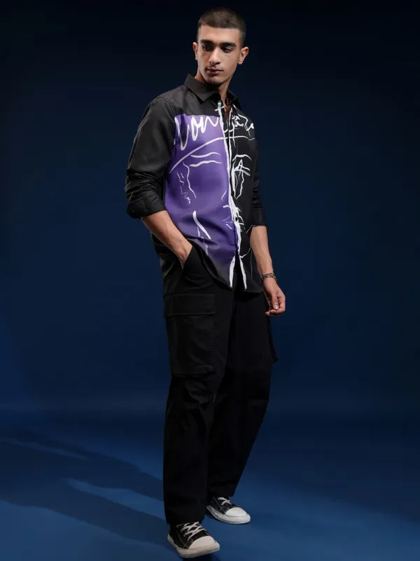 Highlander Men Black Printed Regular Fit Casual Shirt