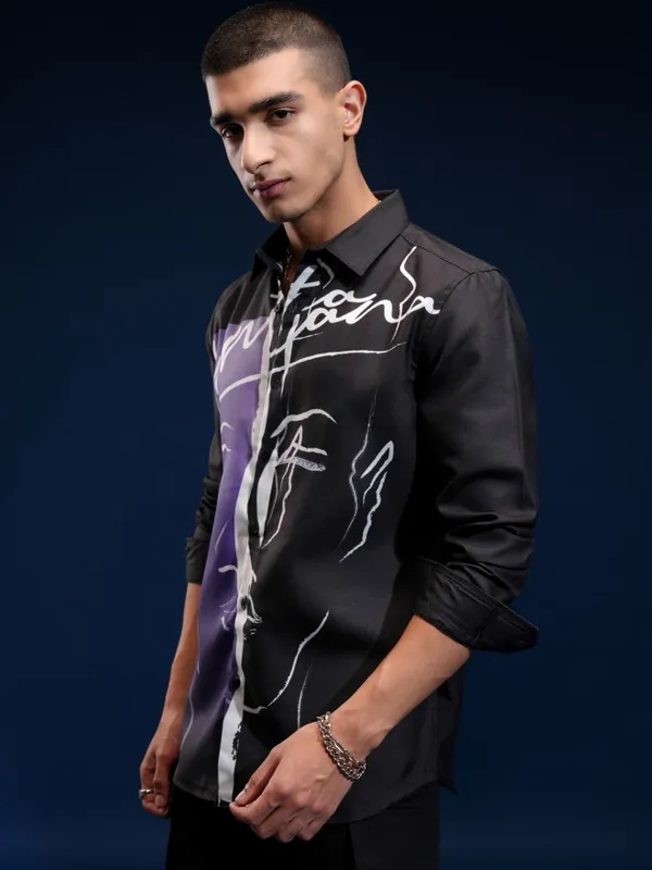 Highlander Men Black Printed Regular Fit Casual Shirt