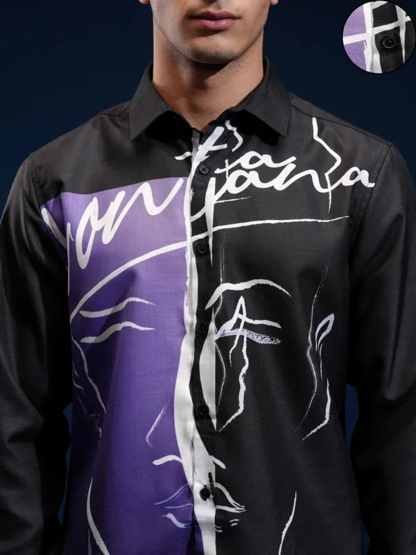 Highlander Men Black Printed Regular Fit Casual Shirt