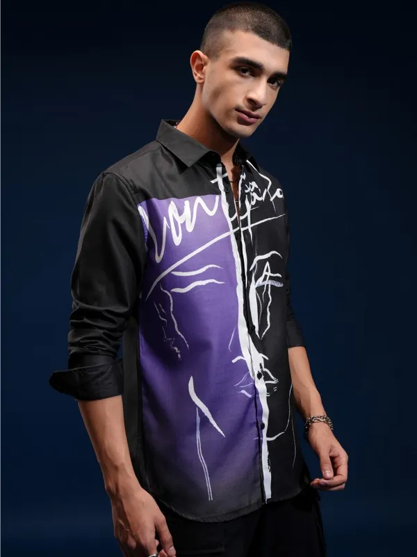 Highlander Men Black Printed Regular Fit Casual Shirt