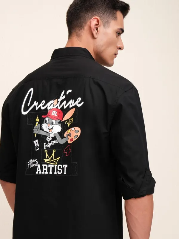 Highlander Men Black Printed Oversized Fit Casual Shirt