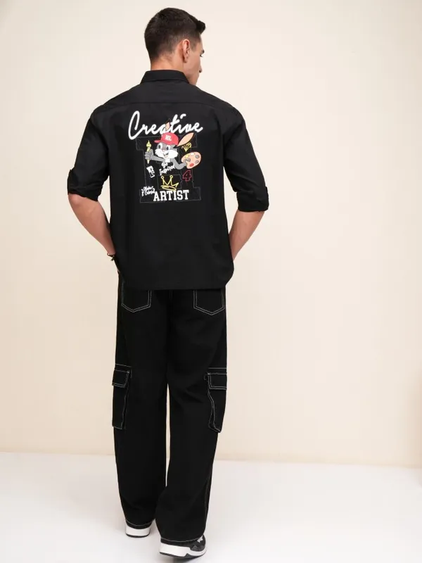 Highlander Men Black Printed Oversized Fit Casual Shirt