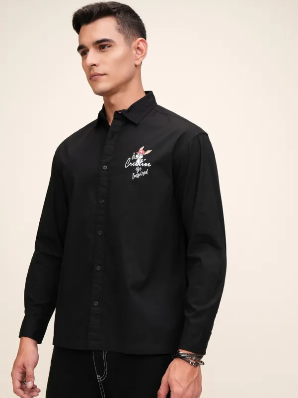 Highlander Men Black Printed Oversized Fit Casual Shirt