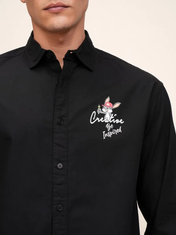 Highlander Men Black Printed Oversized Fit Casual Shirt