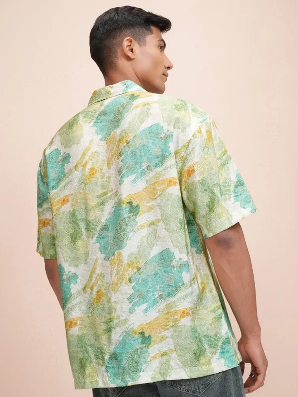 Locomotive Men Yellow Printed Oversized Fit Casual Shirt