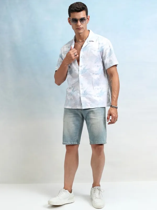 Highlander Men Blue Printed Relaxed Fit Casual Shirt
