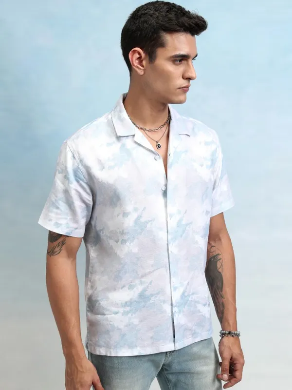 Highlander Men Blue Printed Relaxed Fit Casual Shirt