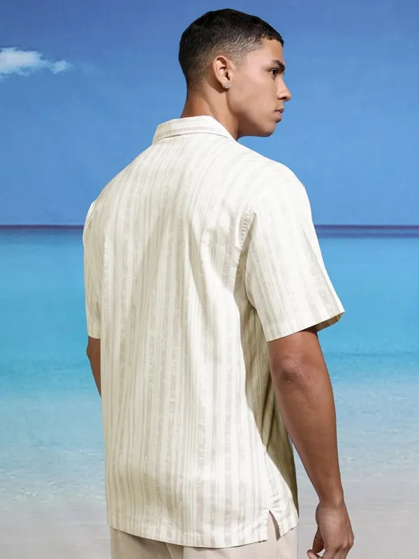 Highlander Men White Striped Relaxed Fit Casual Shirt