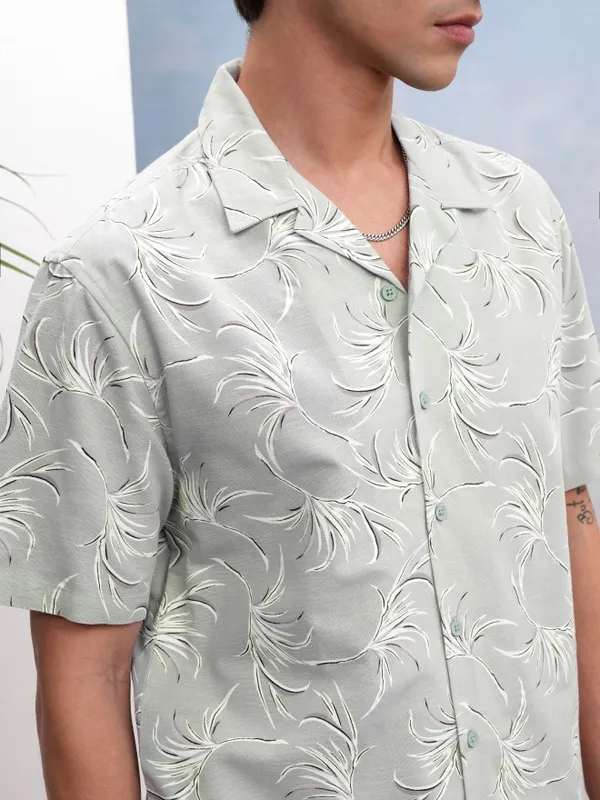 Highlander Men Green Printed Relaxed Fit Casual Shirt