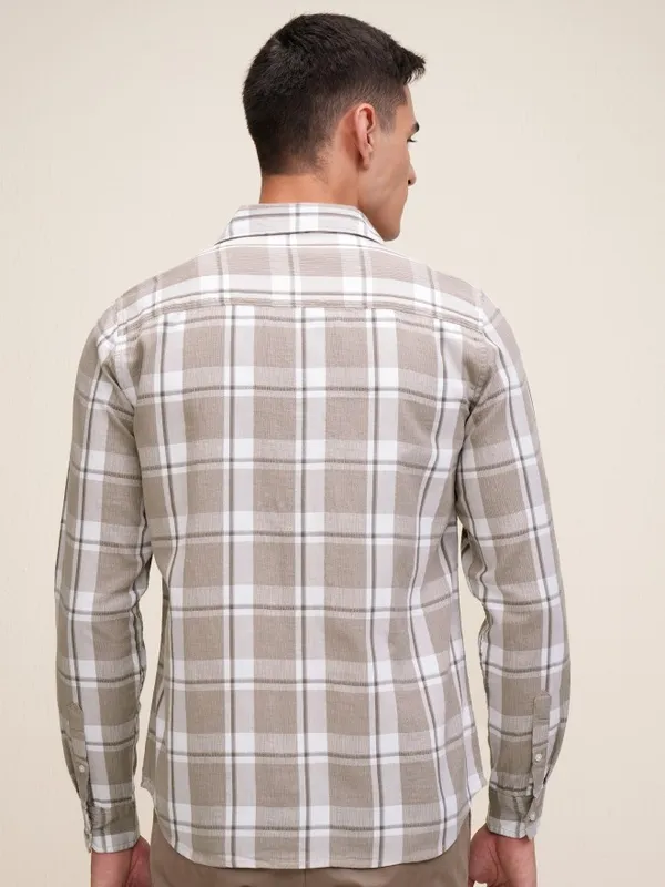 Highlander Men Tan Checked Regular Fit Casual Shirt