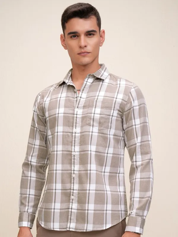 Highlander Men Tan Checked Regular Fit Casual Shirt