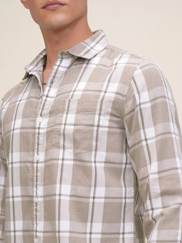 Highlander Men Tan Checked Regular Fit Casual Shirt