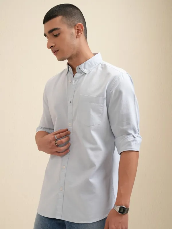 Highlander Men Blue Solid Regular Fit Casual Shirt