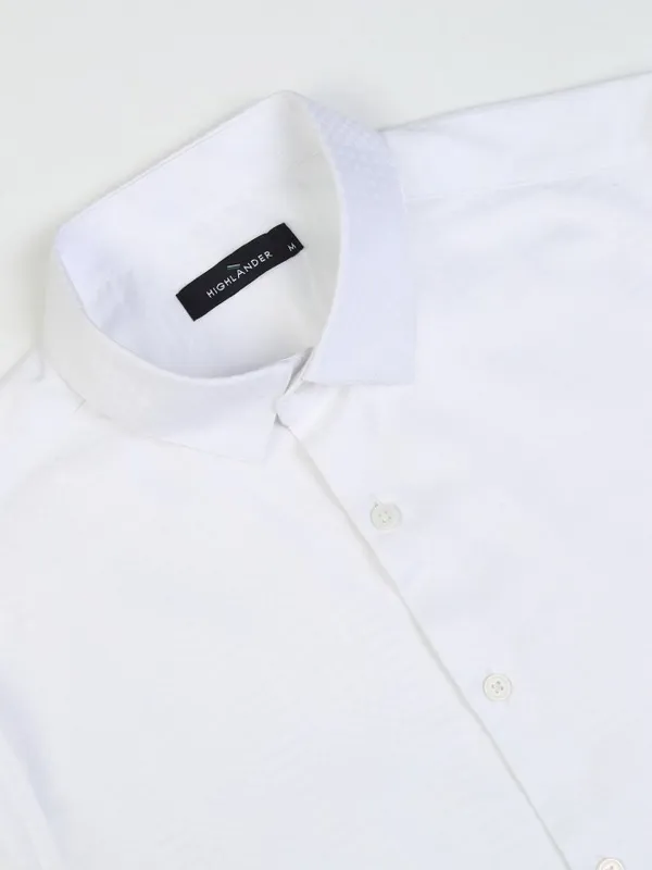 Highlander Men White Striped Slim Fit Casual Shirt