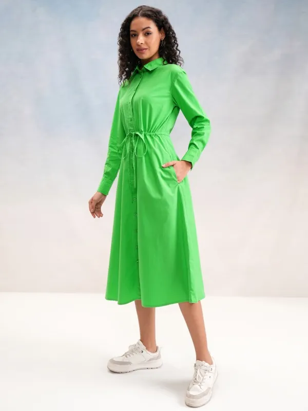 Tokyo Talkies Women Green Solid Shirt Dress