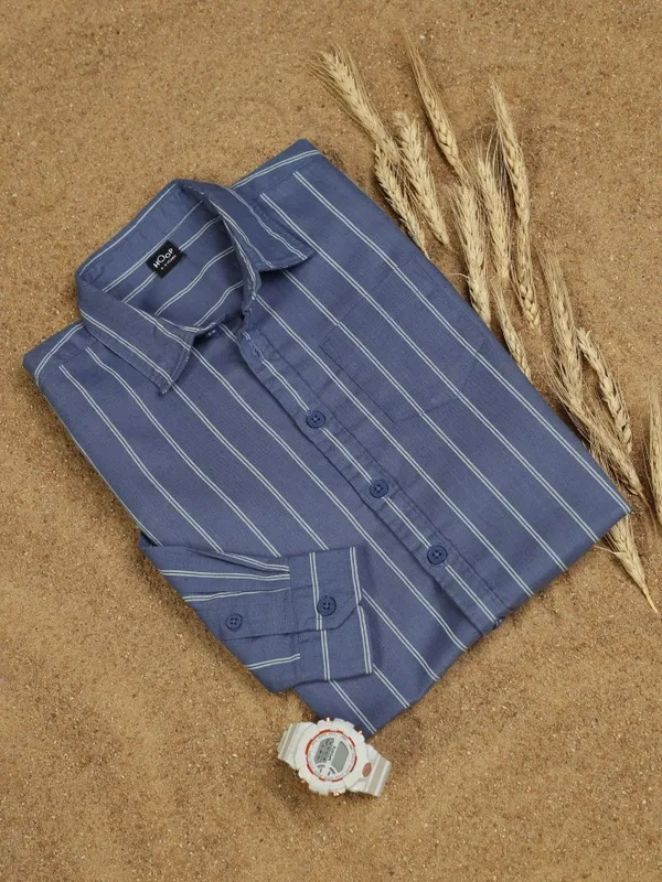 Hoop Boys Blue Striped Slim Fit Casual Shirt