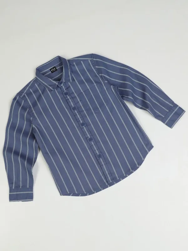 Hoop Boys Blue Striped Slim Fit Casual Shirt