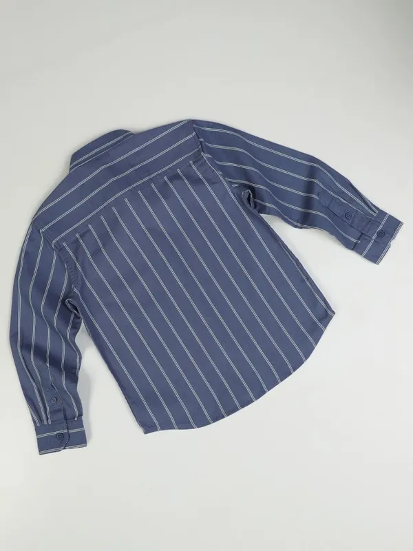 Hoop Boys Blue Striped Slim Fit Casual Shirt