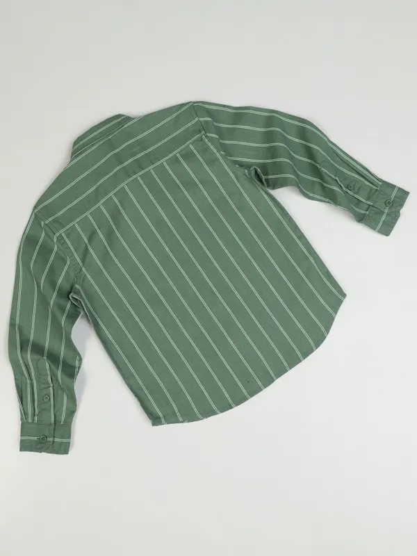 Hoop Boys Green Striped Slim Fit Casual Shirt