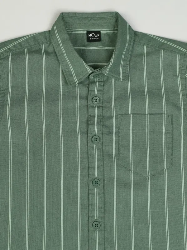Hoop Boys Green Striped Slim Fit Casual Shirt