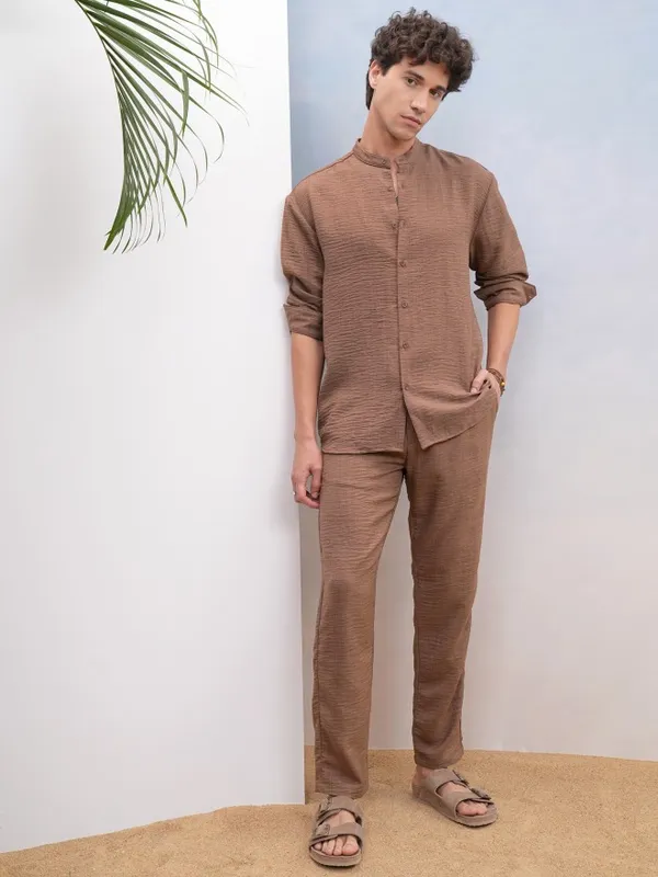 Highlander Men Brown Shirt With Trousers Co-Ords