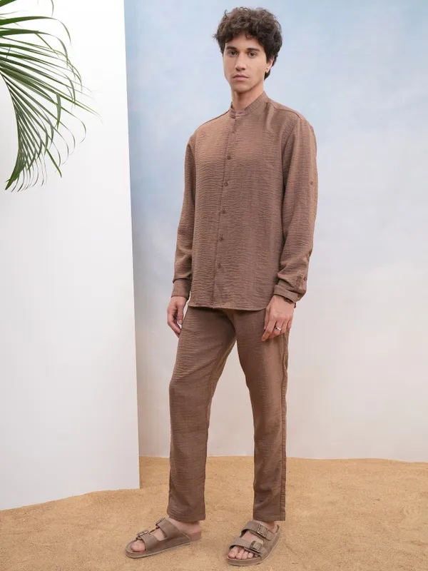 Highlander Men Brown Shirt With Trousers Co-Ords