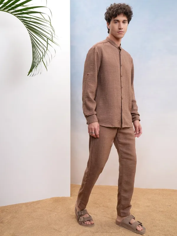 Highlander Men Brown Shirt With Trousers Co-Ords