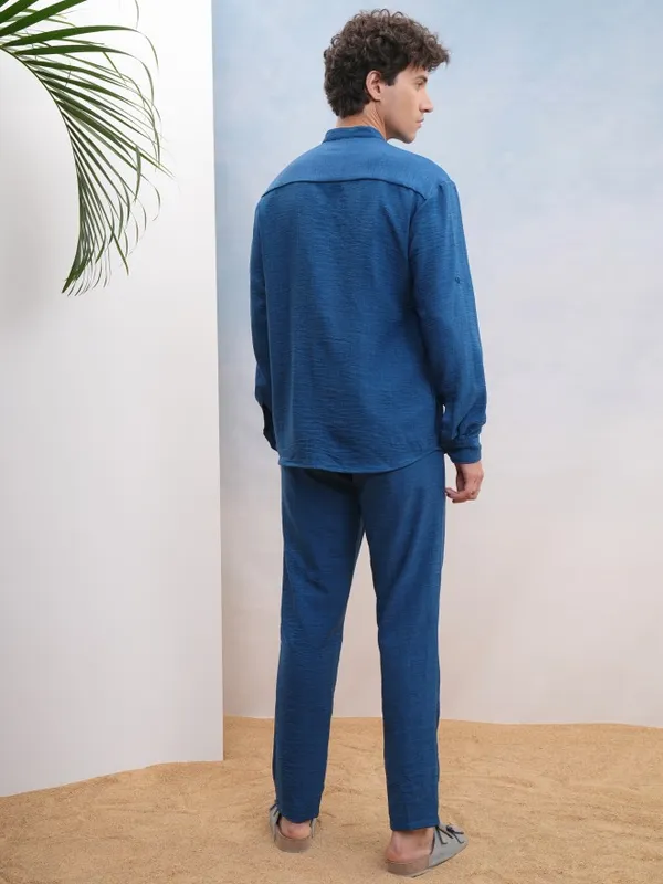 Highlander Men Navy Blue Shirt With Trousers Co-Ords