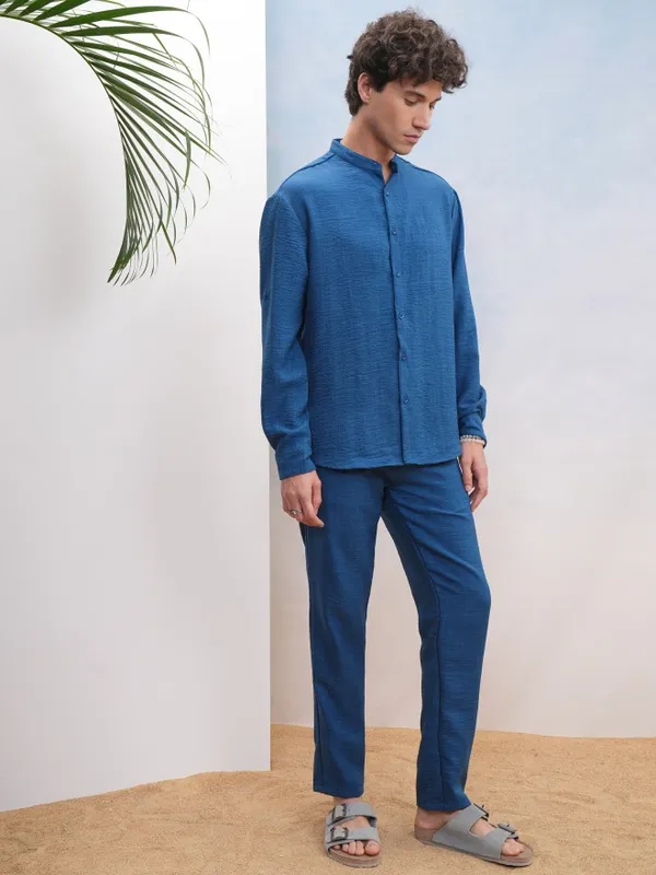 Highlander Men Navy Blue Shirt With Trousers Co-Ords