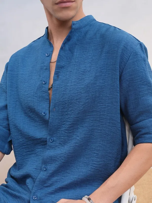 Highlander Men Navy Blue Shirt With Trousers Co-Ords