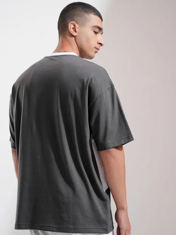 Highlander Men Grey Printed Oversized Fit T-Shirt