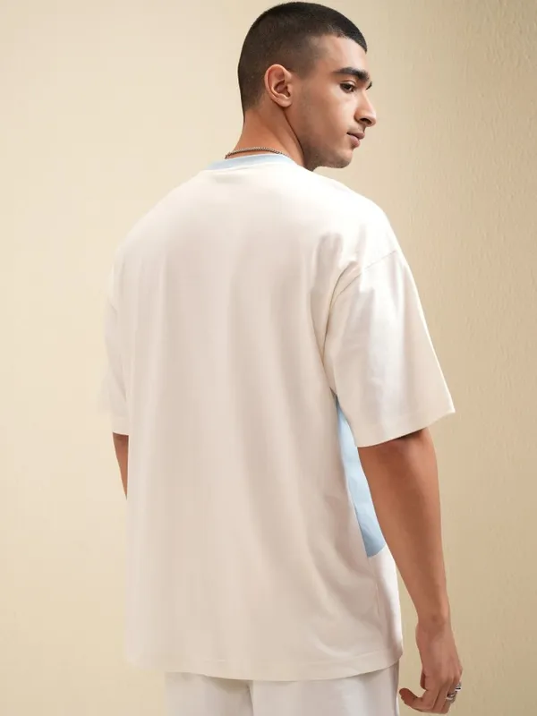 Highlander Men Off White Printed Round Neck Oversized Fit T-Shirt