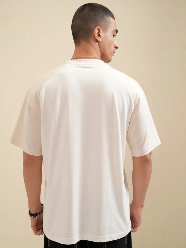 Highlander Men Off White Printed Round Neck Oversized Fit T-Shirt