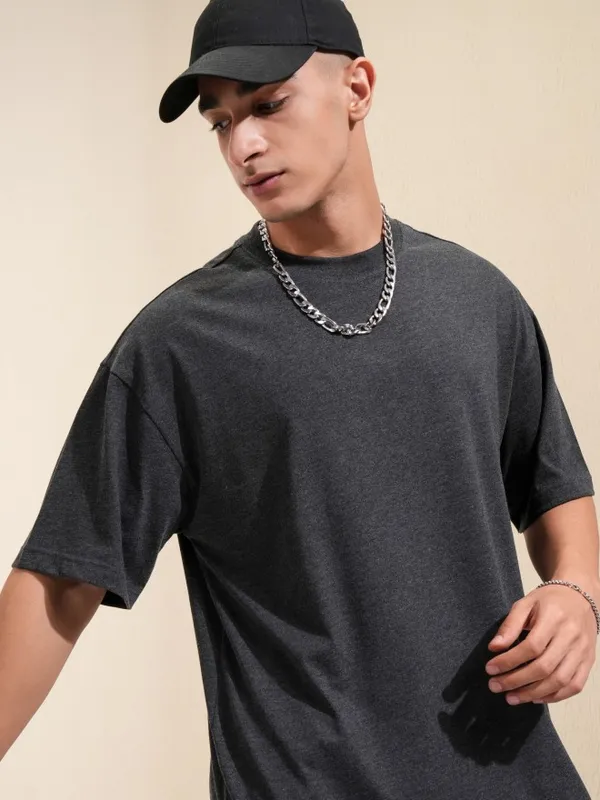 Highlander Men Grey Printed Round Neck Oversized Fit T-Shirt