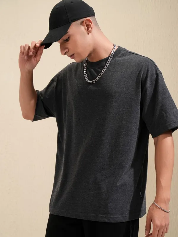 Highlander Men Grey Printed Round Neck Oversized Fit T-Shirt