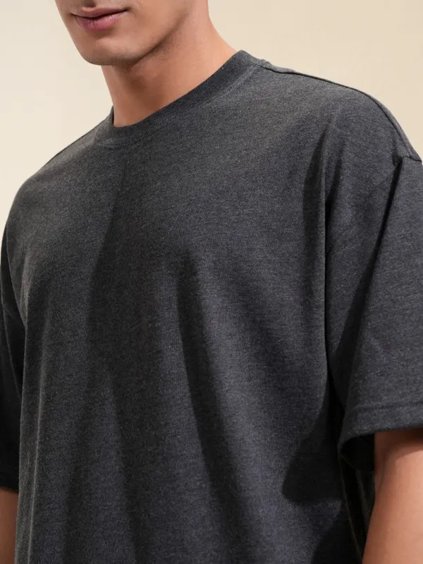 Highlander Men Grey Printed Round Neck Oversized Fit T-Shirt