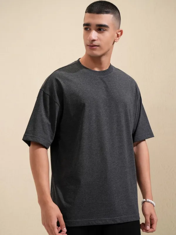 Highlander Men Grey Printed Round Neck Oversized Fit T-Shirt